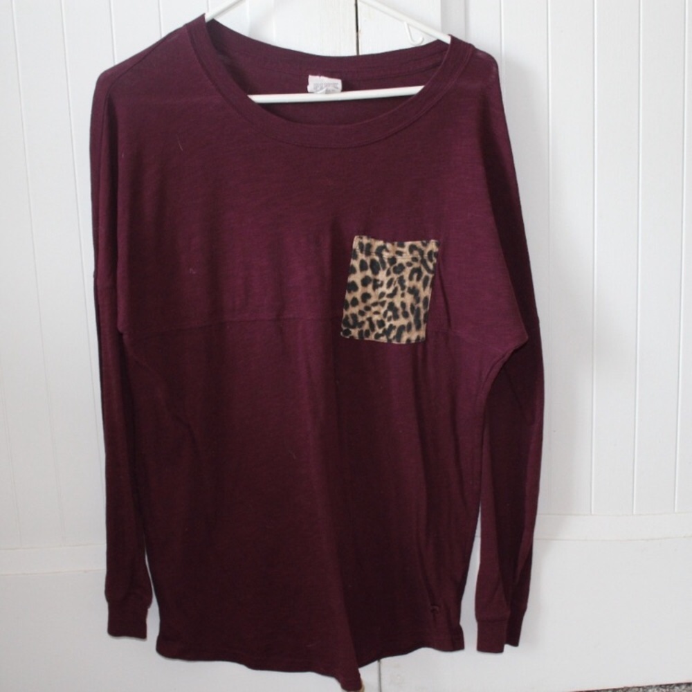 PINK maroon long sleeve with cheetah pocket